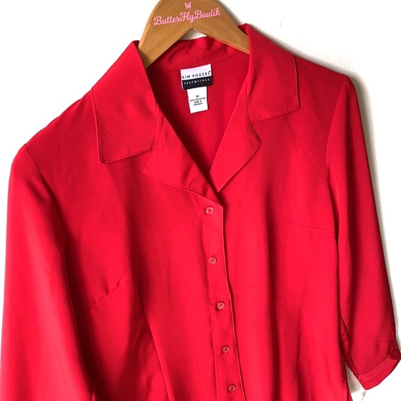 Kim Rogers Lipstick Red Long-sleeve Blouse, Size M - Picture 6 of 6